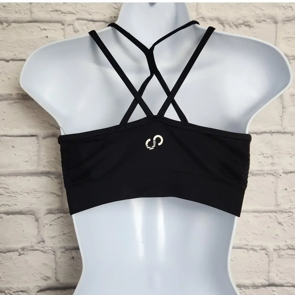 🌼Curves N Combatboots Sports Bra Size Small Black Removable Cups